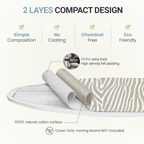 UniSimp Ironing Board Cover and Pad 18"x54" Extra Thick Natural Cotton - Image 3