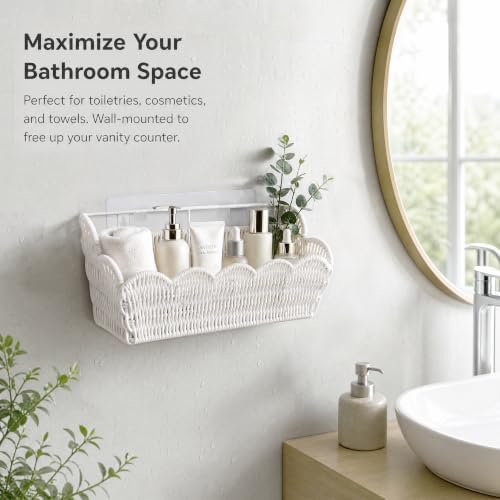 2 Pack Adhesive Plastic Wicker Hanging Storage Basket Scalloped Edge - Image 3