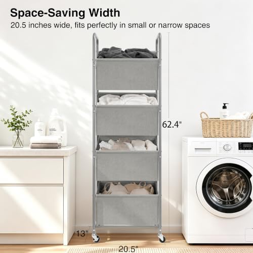 STO STO 4-Tier Vertical Rolling Laundry Hamper, Removable Bags - Image 3