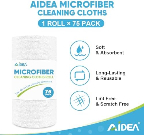 AIDEA Microfiber Cleaning Cloth Roll-75PK, Reusable Paper Towels, 11.5×11.5" - Image 2