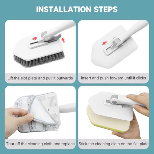 nacena Shower Scrubber with Long Handle, 4 in 1 Tile Tub Scrubber Brush with 3 - Image 6