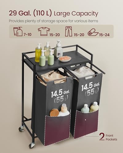 VASAGLE Laundry Sorter 2 Section, Rolling Cart - Image 3