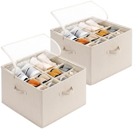 StorageWorks 2-Pack 32-Pair Shoe Organizer Bins, Khaki and Beige Stripes by StorageWorks
