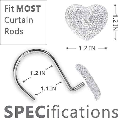 Clear Bling Shower Curtain Hooks: Cute Heart Bathroom Curtain Rings - Image 4
