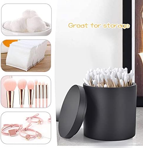 Cotton Swab Holder with Lid, Round Qtip Holder Bathroom Black, Resin Cotton - Image 5