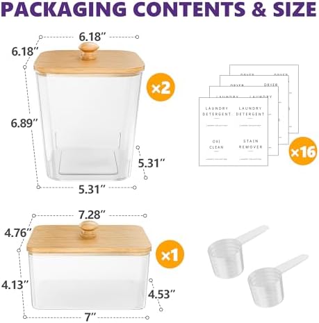 Moforoco 2+1 Pack Bamboo Laundry Pods Container, Large Laundry Detergent Powder - Image 2