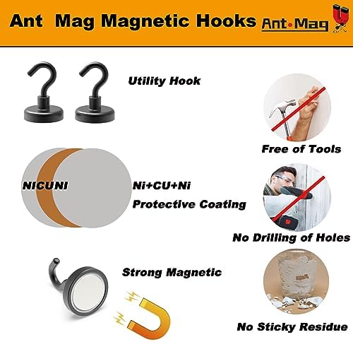 Ant Mag Strong Magnet Hooks for Hanging 80LBS Heavy Duty Neodymium Hooks Used - Image 4