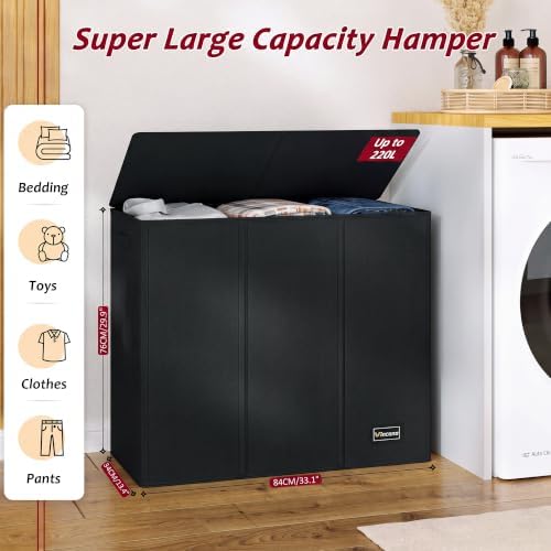 220L Laundry Hamper 3 Section, Large Laundry Hamper - Image 2