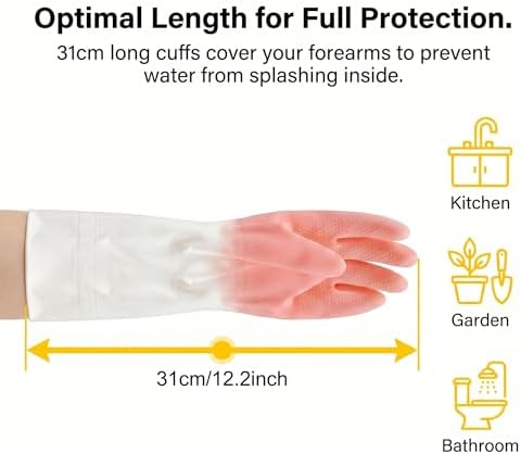 Cleaning Gloves 2 Pairs Medium, Reusable Rubber Dishwashing Kitchen Women - Image 3