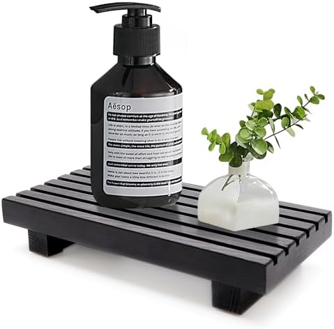 Black Bathroom Tray for Sink Decor Kitchen Counter Wood Pedestal Soap Dish by Renawe