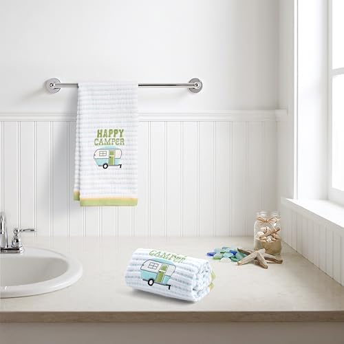 Ritz 2-Piece Cotton Velour Bathroom Hand Towel Set, Embroidered Happy Camper - Image 4