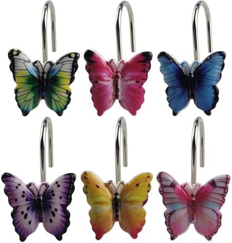 Two Fish Home Fashions Set of 12 Decorative Colourful Butterfly Shower Curtain - Image 4