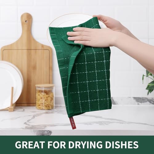 Homaxy 100% Cotton Terry Kitchen Dish Cloths, 7 Pack, Dark Green - Image 4