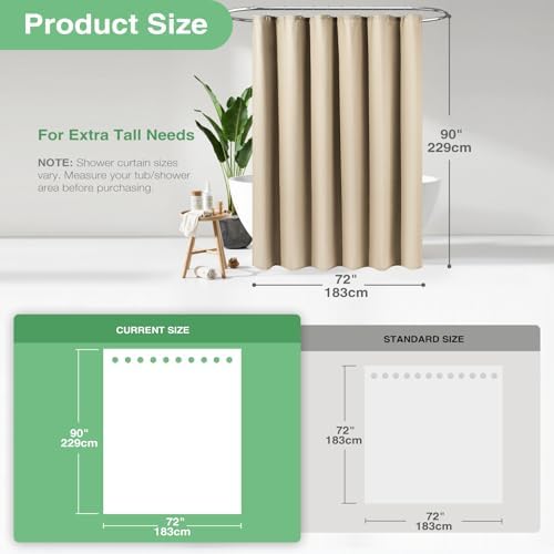 Dynamene Extra Long Waffle Shower Curtain 256 GSM Fabric 72x90 Beige/Khaki - Image 3