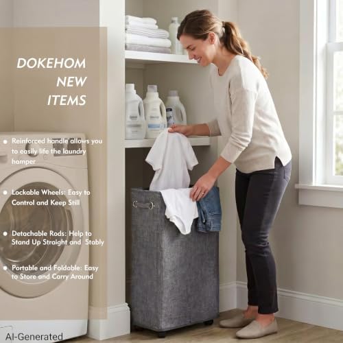 DOKEHOM 29" Enlarged Slim Rolling Laundry Basket Hamper on Wheels - Image 2
