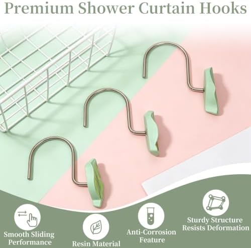 Sage Green Leaf Shower Curtain Hooks 12PCS Resin Decor - Image 3