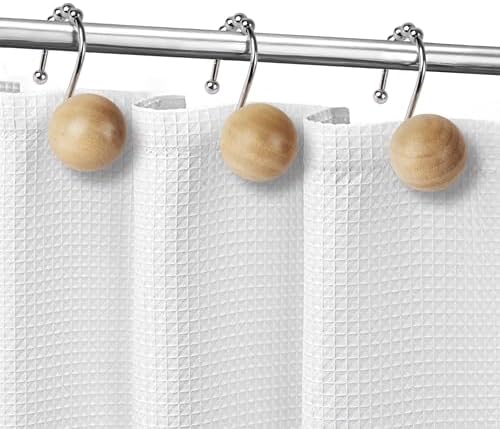 Sunlit Boho Wood Beads Decorative Shower Curtain Hooks, Shower Curtain Rings - Image 5