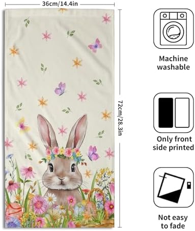 Cute Bunny Hand Towels for Bathroom 14"x28" Set of 2 Happy Easter Rabbit - Image 2
