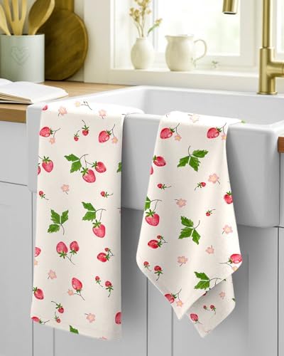 Miss Adola 150GSM Flour Sack Kitchen Towels Set of 2, Strawberry - Image 2