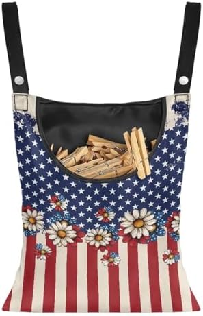 American Flag Clothes Pin Bag Floral Poeny Clothes Pin Hanging Bag Fashion by CREAMIC
