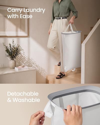 SONGMICS Laundry Hamper with Lid, 160L Laundry Basket, 2 Sections - Image 5
