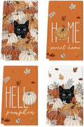 Artoid Mode Orange Pumpkin Cat Fall Kitchen Towels Set of 4 18x26 Inch by ArtoidMode