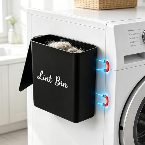 Magnetic Lint Bin with Lid for Laundry Room, Compact Plastic Dryer Lint Holder by DIRZHX