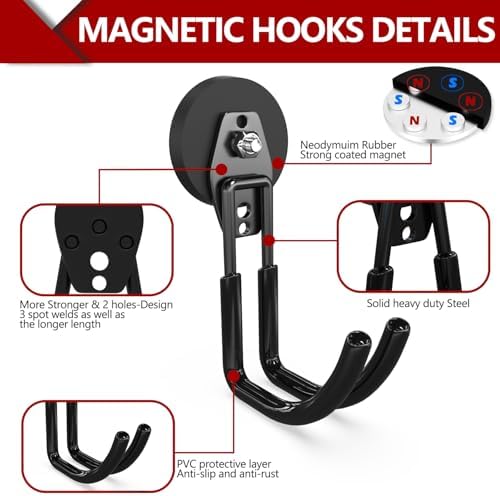 3-H Heavy Duty Magnetic Hooks, Large Magnet Hooks, 2 Pack Black - Image 4