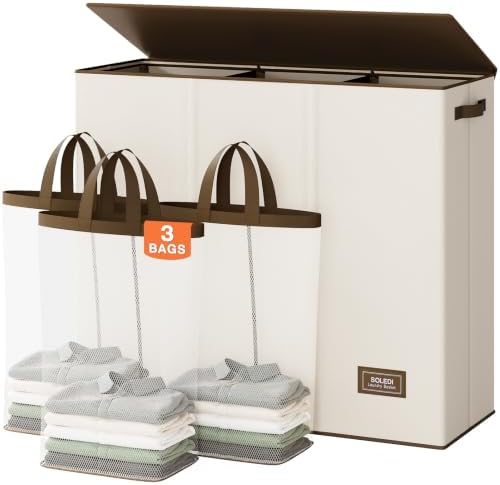 SOLEDI Large Laundry hamper 3 Section by SOLEDI