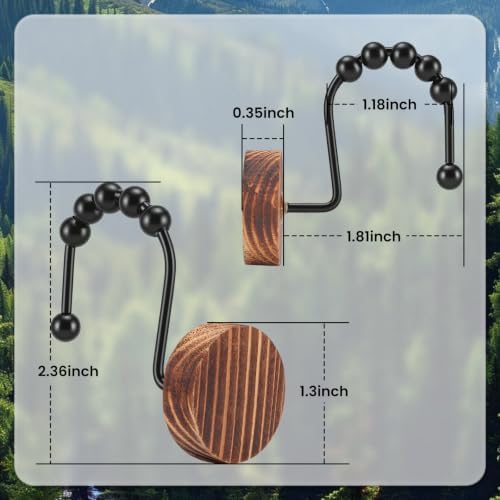 Wood Shower Curtain Hooks, Boho Shower Curtain Rings Decorative, Free Sliding - Image 4