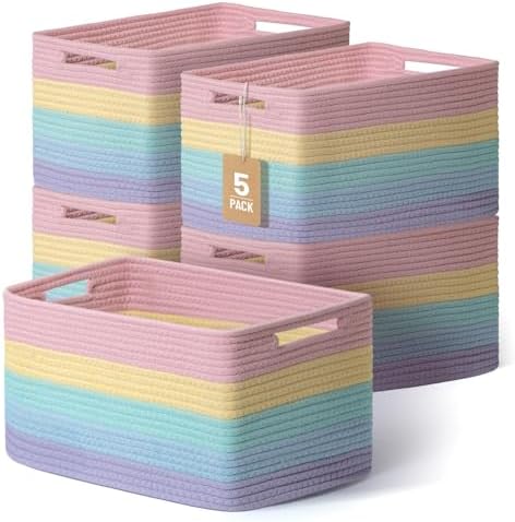 5 Pack Woven Storage Baskets, Decorative Storage Bins by YILOBI
