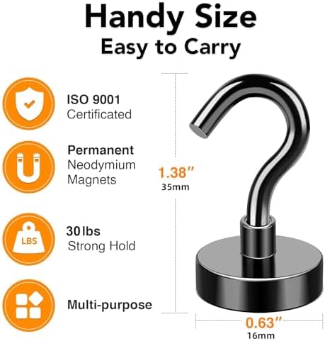 MIKEDE Black Magnetic Hooks 30Lbs Heavy Duty Magnets - Image 2