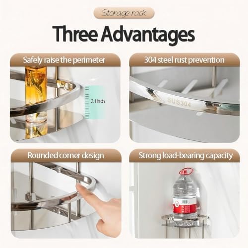Corner Shower Caddy, 304 Stainless Steel Bathroom Shelf Organizer, Wall Mounted - Image 3