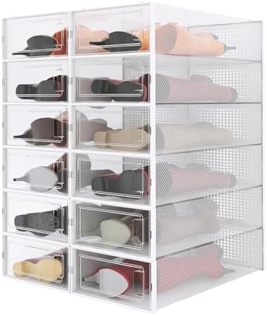 12-Piece Extra Large Boot and Shoe Storage Boxes, Stackable Clear Plastic Shoe by PARANTA