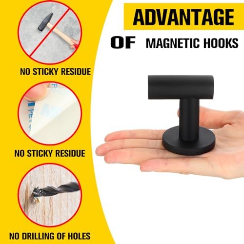 Therwen Black Magnetic Hooks Heavy Duty Coat Hooks Magnetic Hanger - Image 3