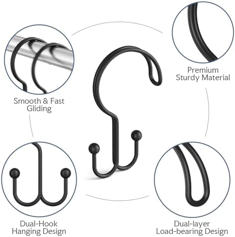 Bathway Black Shower Curtain Hooks Ring, Rust Proof Metal Shower Hooks - Image 2