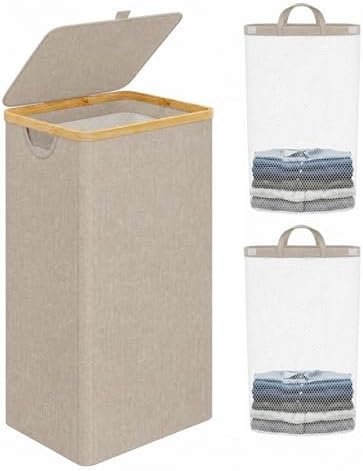 IEGrow Laundry Hamper with Lid, 110L Laundry Basket with 2 Mesh Bags by iEGrow