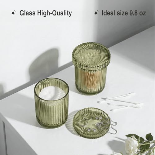 Olive Green Thick Glass Bathroom Qtip Holder, 2 Pack - Image 4