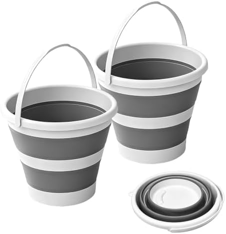 2 Pack Collapsible Bucket with Handle 5L, BPA Free Foldable Round Plastic Water by Unknown