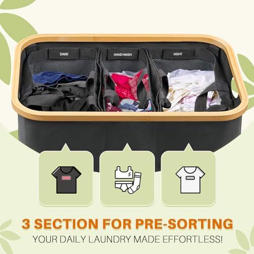 145L Laundry Hamper with Lid, 3 Section Laundry Basket with 3 Removable Bag - Image 4