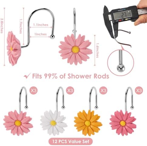 Flower Shower Curtain Hooks, 12 Pack Rustproof Stainless Steel Decorative - Image 3