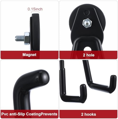 Landhoow 6 Pcs Large Magnetic Hooks Heavy Duty Garage Magnet Hooks Strong - Image 3