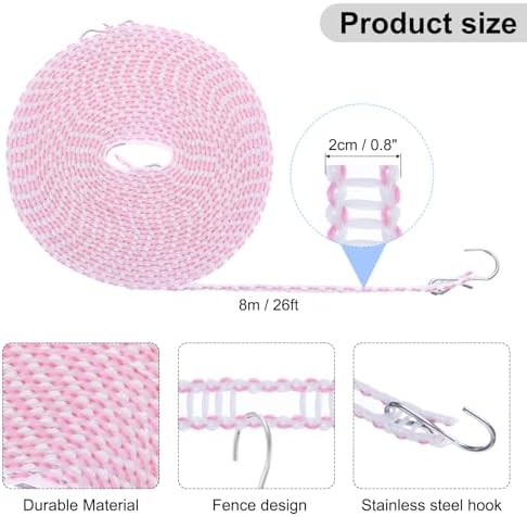 uxcell Windproof Clothesline, 8M 26ft Plastic Non-Slip Clothes Drying Rope - Image 2