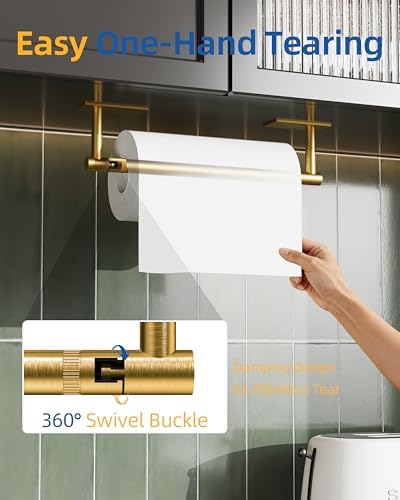 RUACQ Paper Towel Holder Under Cabinet, Stainless Steel, Brushed Gold - Image 2