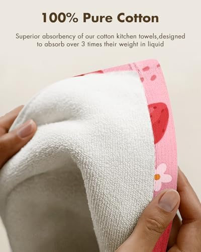 Miss Adola 2pcs Cotton Waffle Kitchen Towels, Strawberry - Image 3
