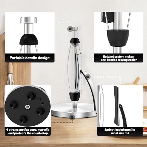 VEHHE Silver Paper Towel Holder Countertop, Spring Activated Arm - Image 5
