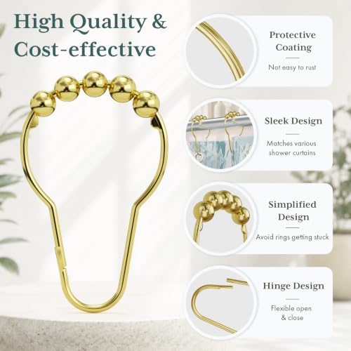Bathway Shower Curtain Rings, Shower Curtain Hooks Gold Shower Rings Rust Proof - Image 2