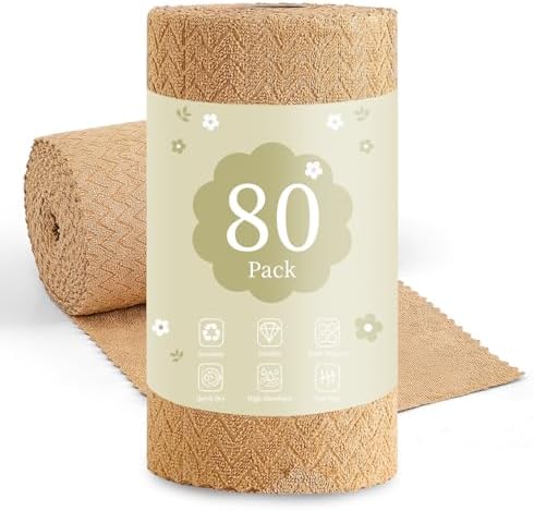 80 Pack Microfiber Cleaning Cloth Roll Reusable Paper Towels 12"x12" Tear Away by Tigona