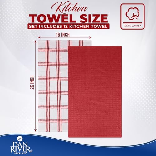 DAN RIVER Red Kitchen Towels, 12 Pack, 16x26 Inches Absorbent Dish Towels - Image 2