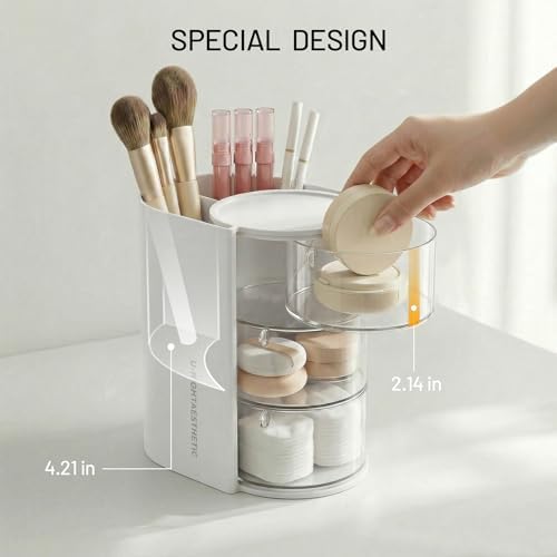 Qtip Holder, Vanity Makeup Brush holder, Sage Green Bathroom Canisters Dispenser - Image 3